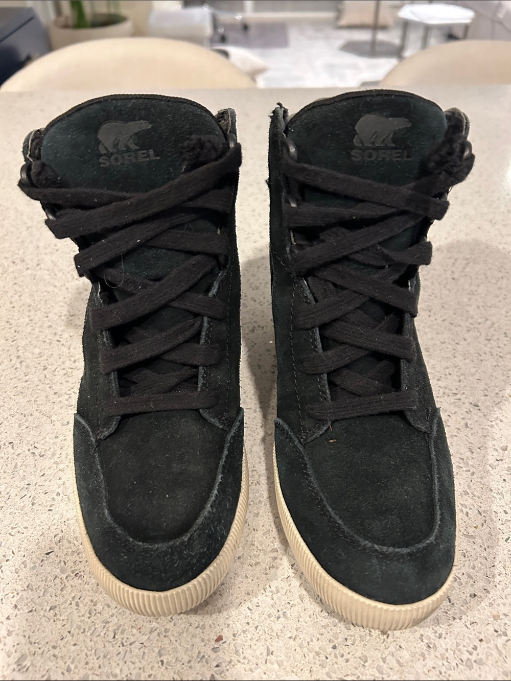 Sorel Black Suede High-Top Sneakers with Cream Soles